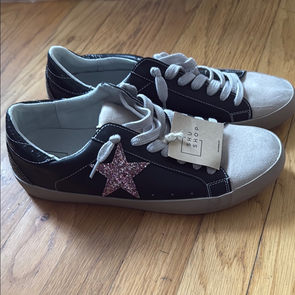 NEW Shu Shop Black Sneakers with Pink Star